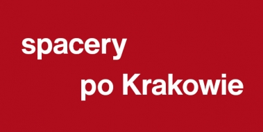 Grafika z czerwonym tłem i napisem spacery po Krakowie