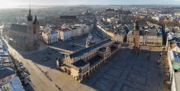 Main square in Krakow from bird's view.