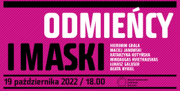 Banner in purple. Inscription with the name of the event.