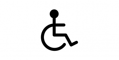 Graphic with a white background and a sketch of a wheelchair. 