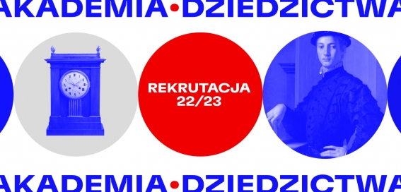 Colorful graphics in blue, red, gray and white, with the name of the event and heritage sites. 