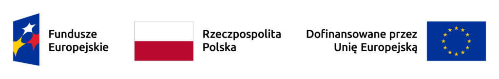 Grafika z logotypami: Funduszy Europejskich, Rzeczpospolitej Polskiej i Uni Europejskiej.