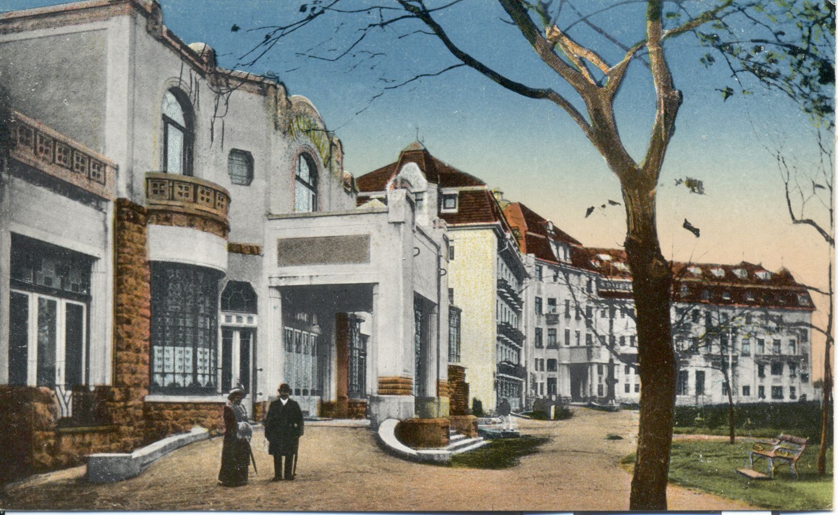 Therma Palace i spa Irma, widok zewnętrzny, pocztówka z 1916 roku, w zbiorach Węgierskiego Muzeum Handlu i Turystyki w Budapeszcie (Magyar Kereskedelmi és Vendéglátói