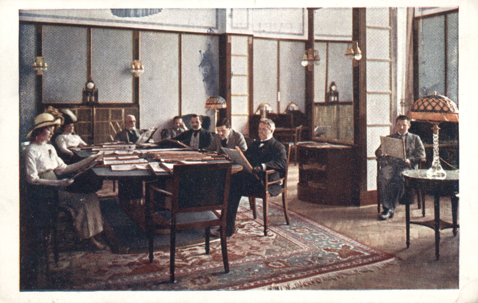 Wnętrze Therma Palace, pocztówka z 1916 roku, w zbiorach Węgierskiego Muzeum Handlu i Turystyki w Budapeszcie (Magyar Kereskedelmi és Vendéglátóipari Múzeum) via Europeana.