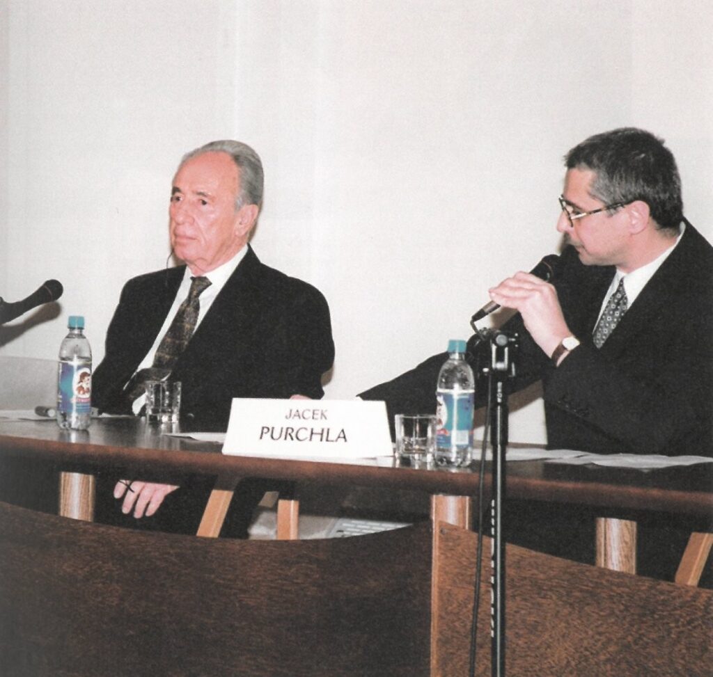 Shimon Peres, laureat Pokojowej Nagrody Nobla oraz prof. Jacek Purchla (1994 r.).