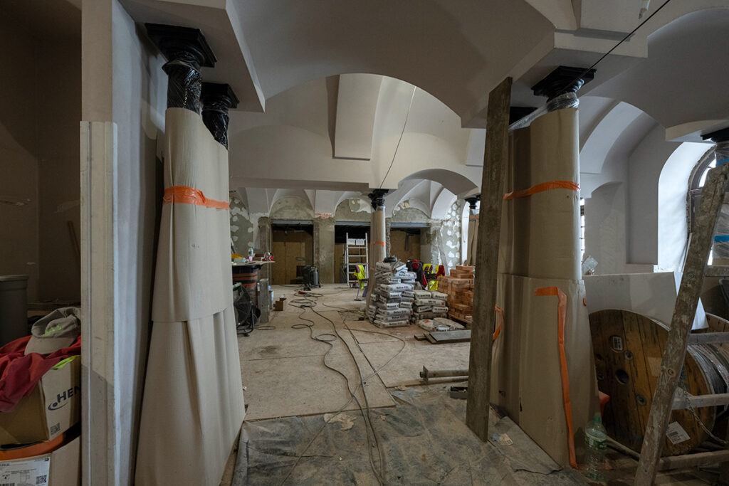 Ground floor of the Pod Kruki townhouse during renovation.