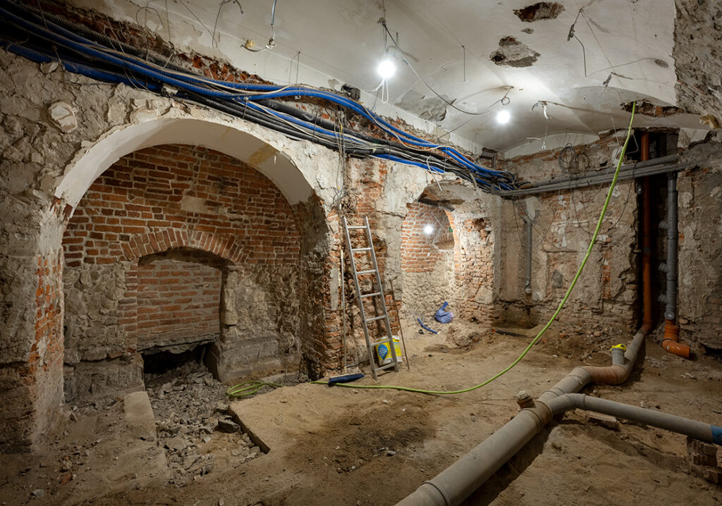 Basement of the Pod Kruki townhouse during renovation.
